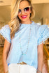 Layered Ric Rac Cap Sleeve Filled Neck Blouse